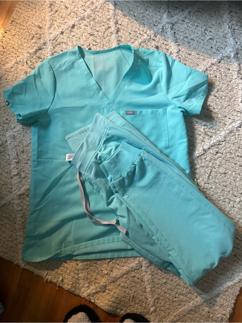 Figs Kids Teal Short Sleeve Scrub Top and Pants